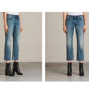 Flattering Cropped Length jeans, ALL SAINTS Serene Destroy Kick Flare Jeans w26